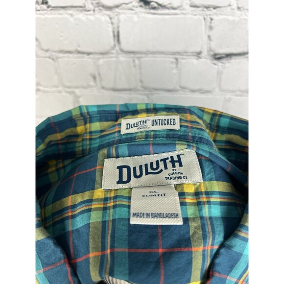 Duluth Trading Untucked Men XL Slim Short Sleeve Button Down Shirt Multi Plaid - Picture 6 of 6